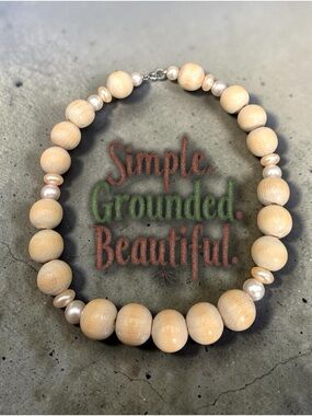 Necklace From The Trees, Boho Chic Wooden Bead Choker Necklace - Blond Wood